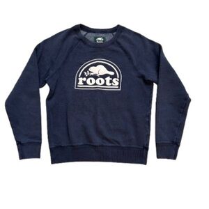 Roots Canada 🇨🇦 Navy Blue Logo Crew Neck Sweatshirt